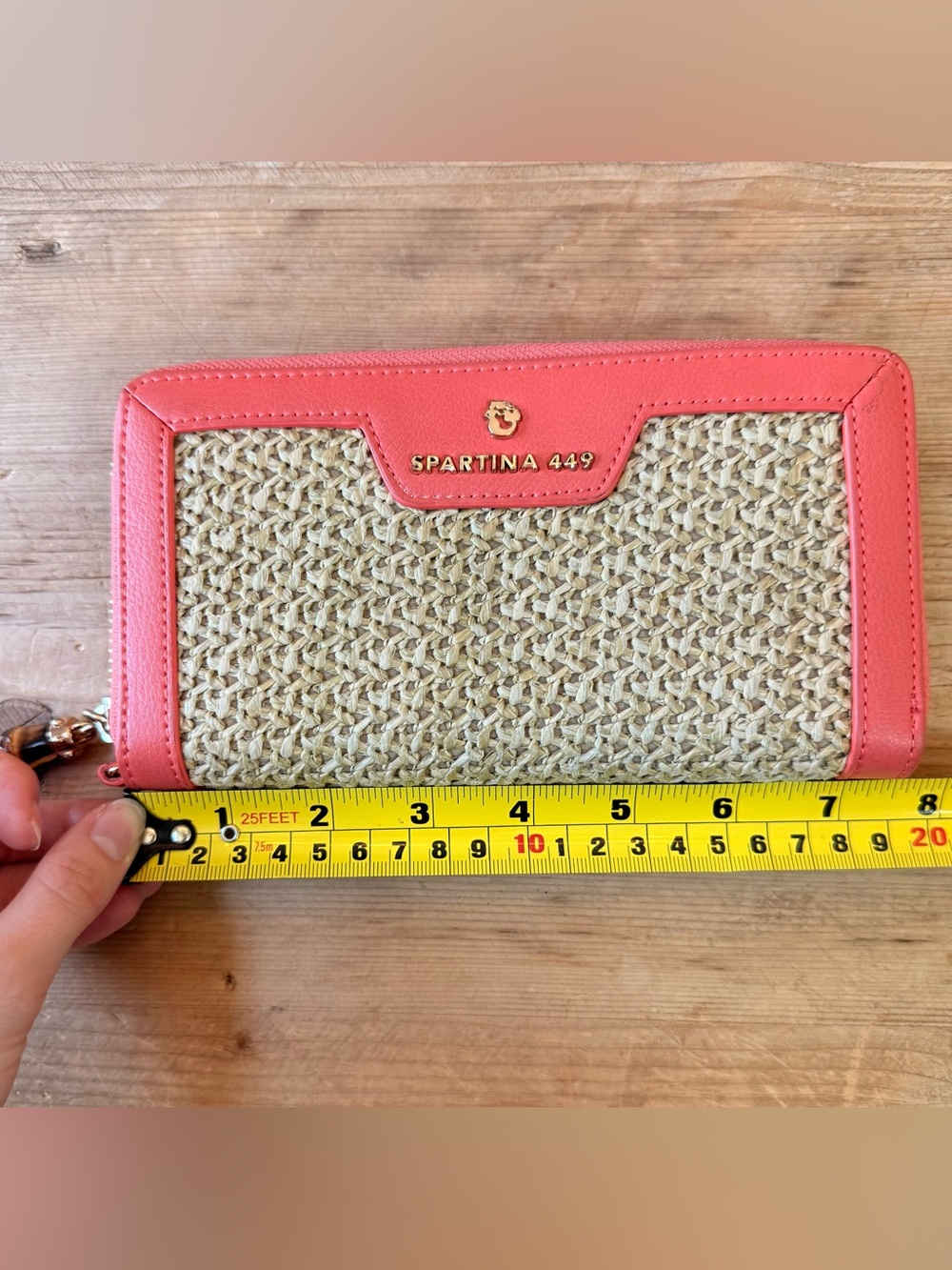 Spartina 449 Coral Woven Bamboo Handle Tote & Matching Wallet Set EUC - Picture 5 of 16
